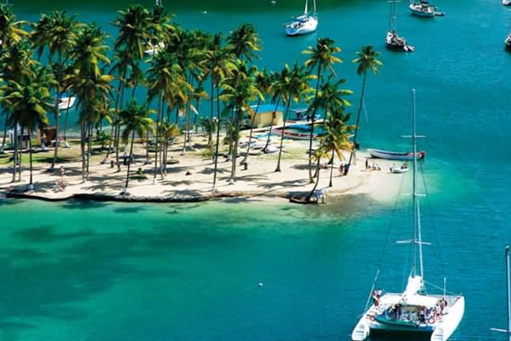 The picturesque beach is just across the bay, a free ferry takes you there!