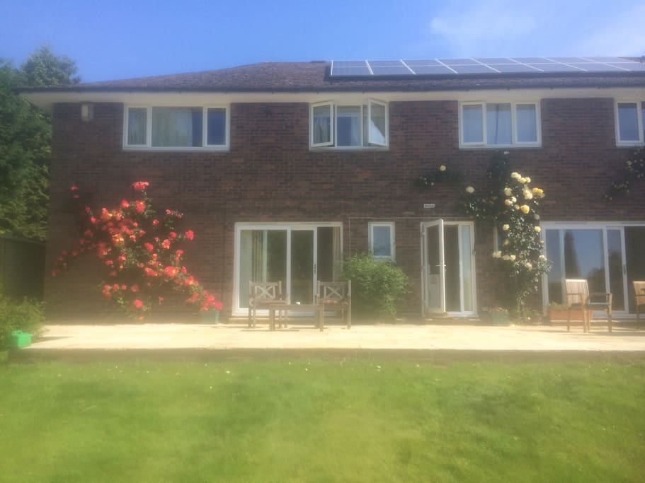 Your room, sliding doors, own entrance through single glass door.
Eco house, ground source heating and solar.