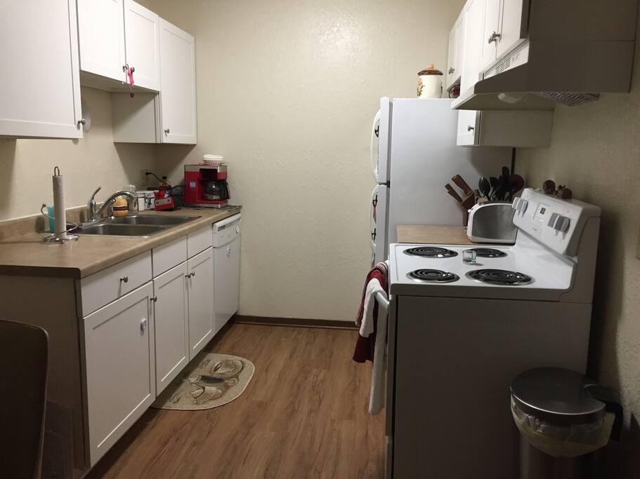 Can cook with our oven, make own coffee, use microwave, and store food in fridge over night.