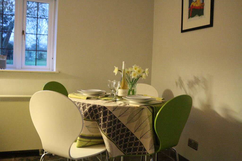 Enjoy your meals overlooking the beautiful garden
