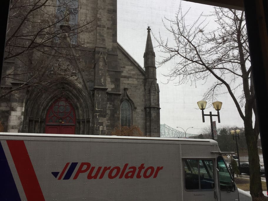 What a view! Yes the Cathedral is just infront, with Jacques Cartier bridge viewable behind.