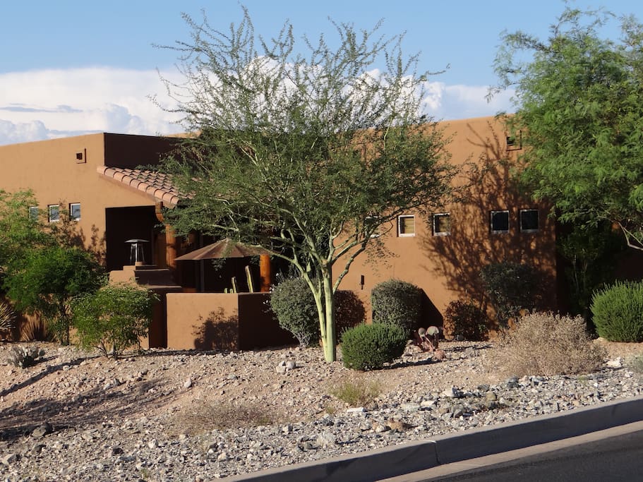 Side view of property. Casita is on right, main house (where my husband and I live) is on left.