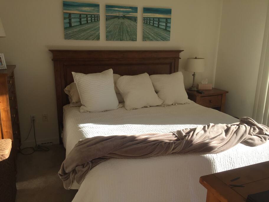 Comfortable Pottery Barn King Size Bed with new mattress