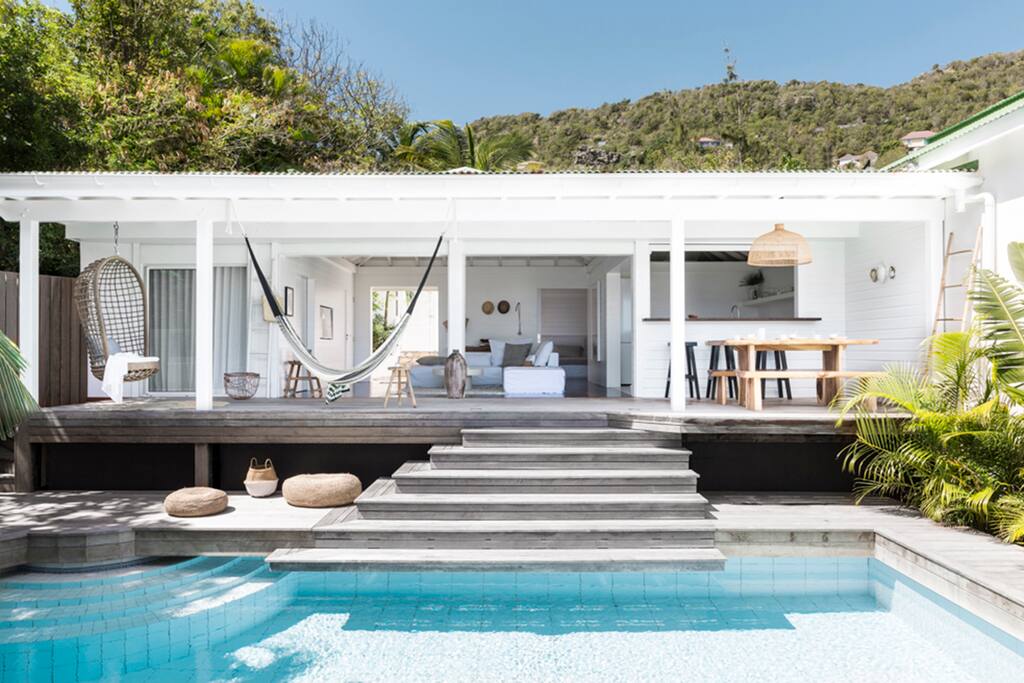 looking back at the pool and villa from deck