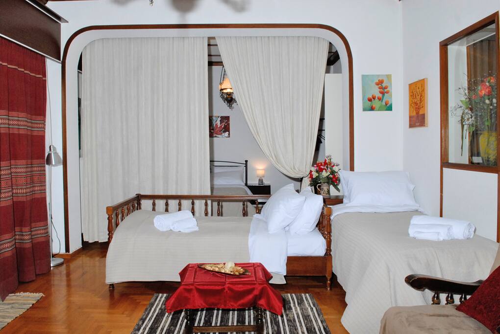 Two single beds in living room