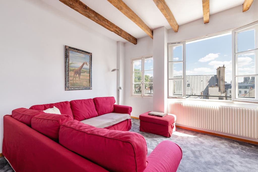 The living area with rooftop views