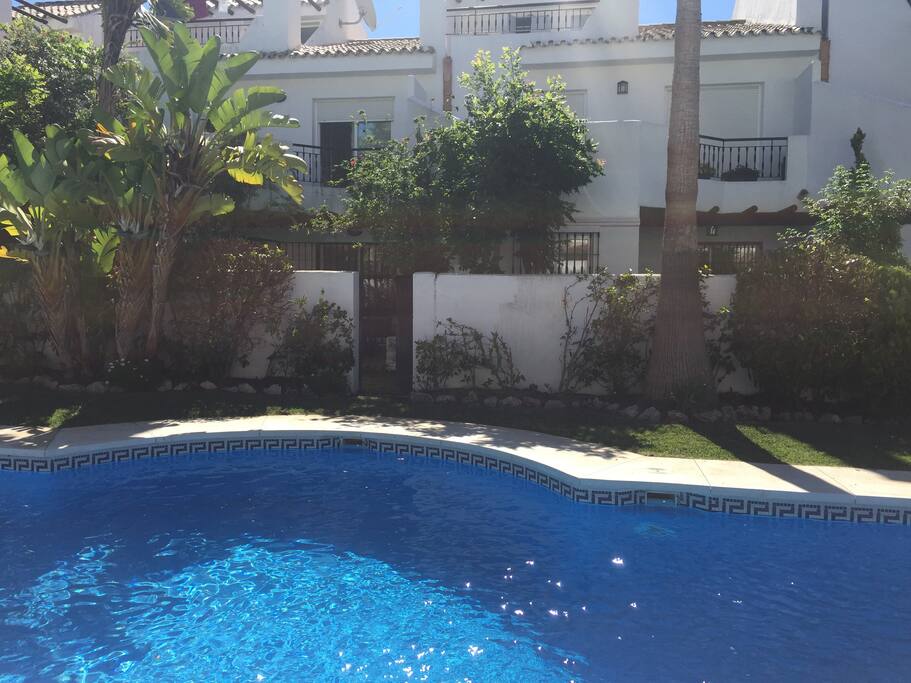 swimming pool and entry to the house from the pool