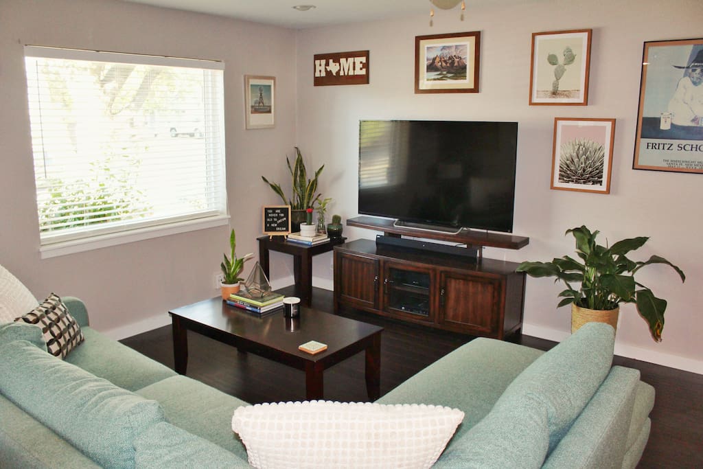 60 inch tv in the living space is available for guests to use.