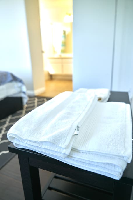 Towels, shampoo, body wash are provided.