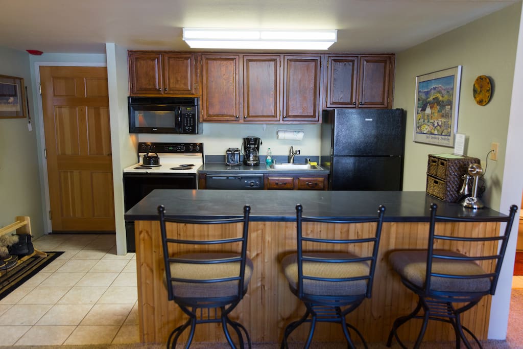 Kitchen with all the gadgets you'll need for any type of meal or snack