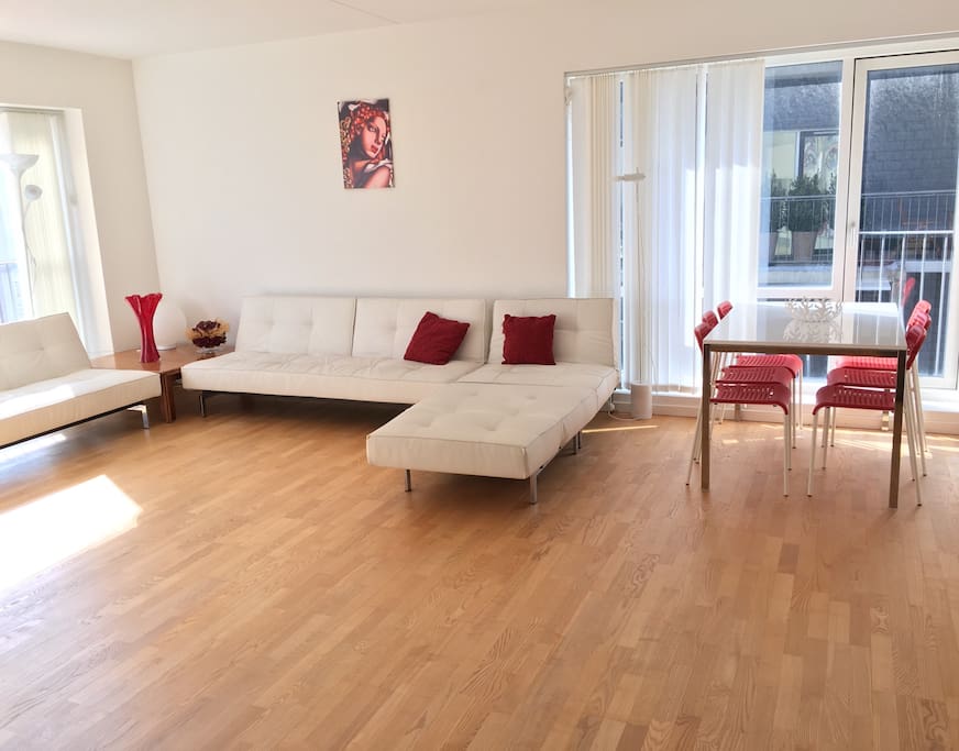 Spacious couches and dining area