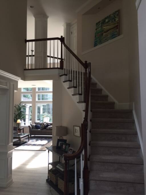 Entrance to Upstairs (Both Bedrooms, 2 Private Full Bathrooms and Bonus Room with Workout Area and TV.