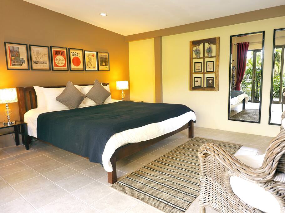 Studio size 38 square meters with a patio. Sleeps 2 guests with a king size bed.