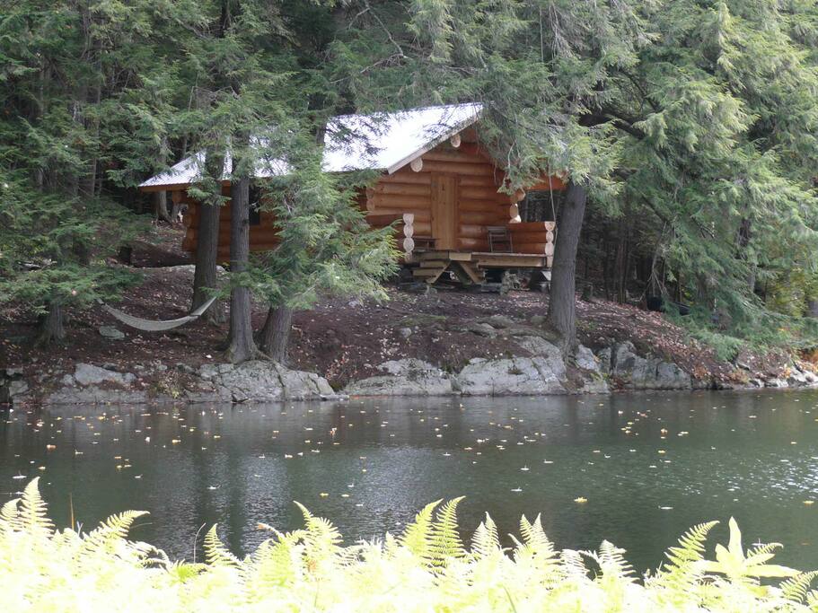 The cabin is made of full-scribed swedish-cope white pine logs, 12 to 14 inches in diameter