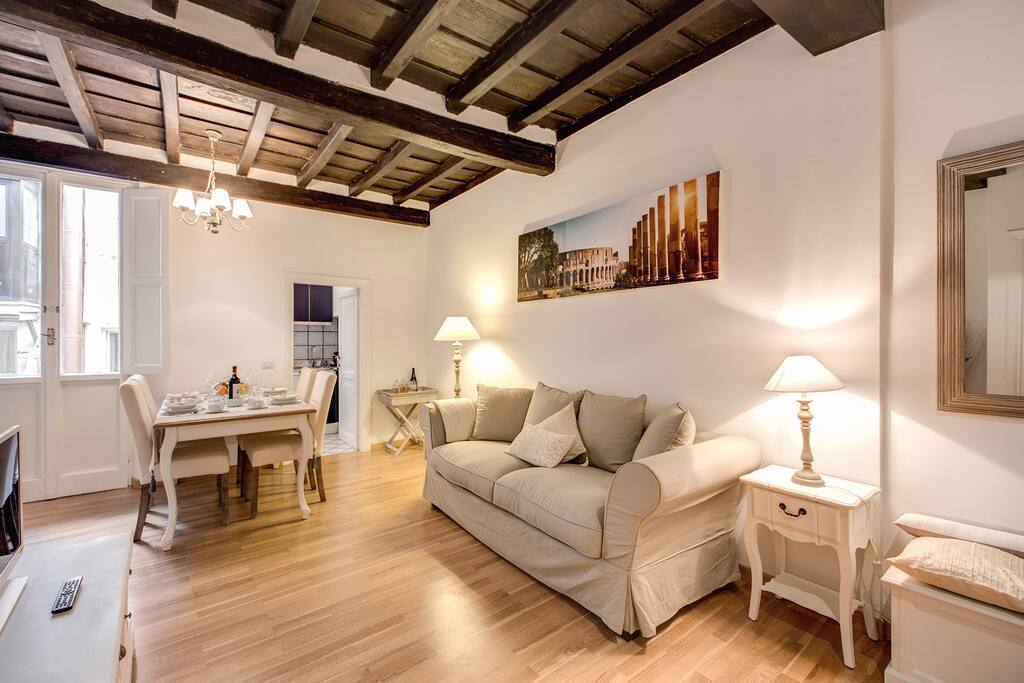 Main apartment living room with sofabed closed