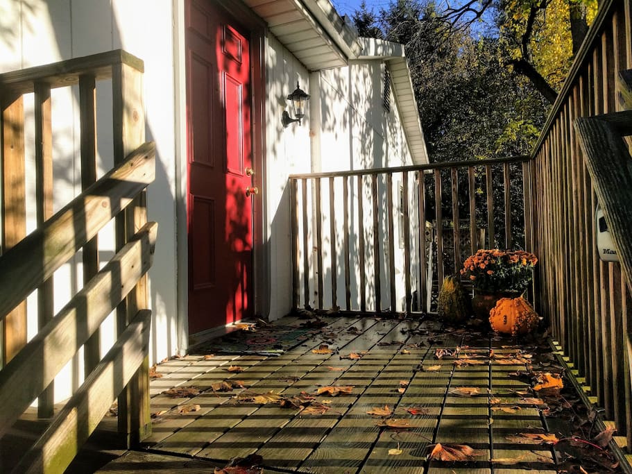 Enter through the bright red door.