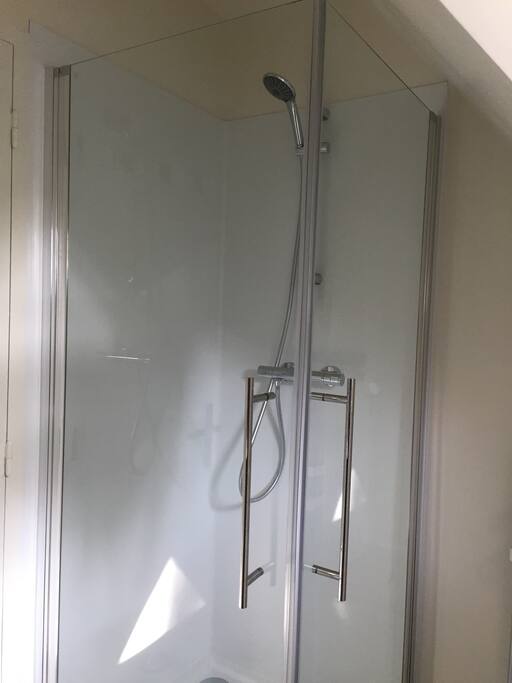 Grohe luxury shower with double glass door.