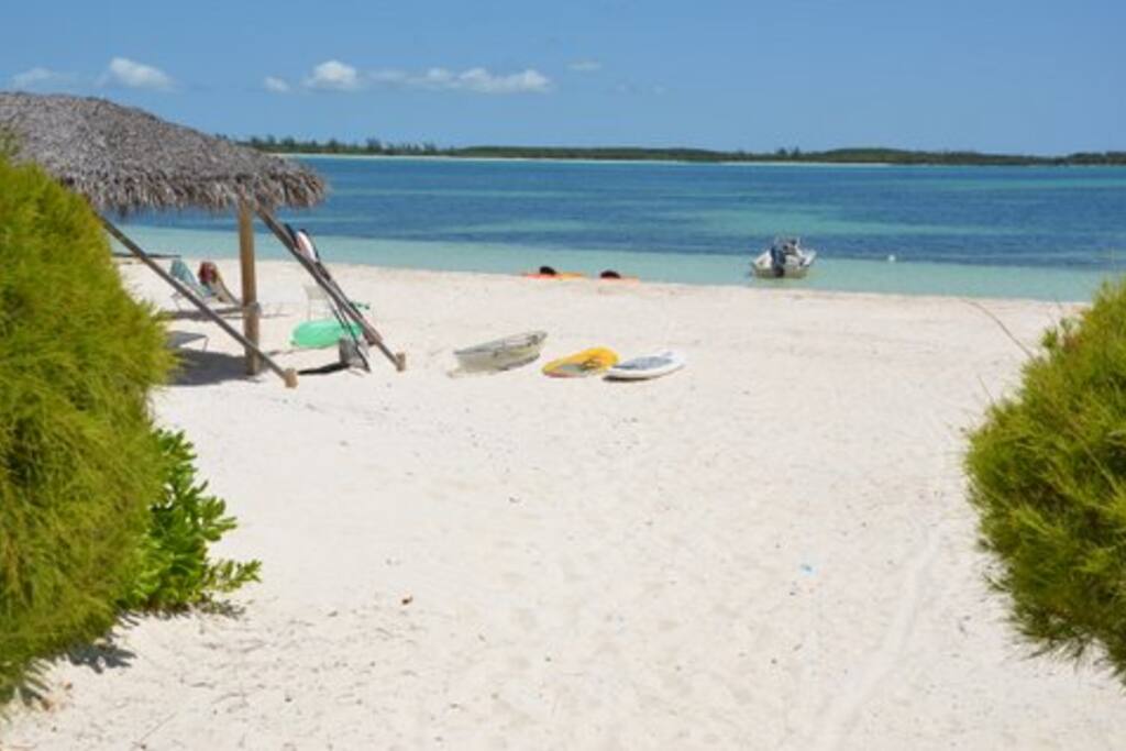 Pink sand beach and warm blue water