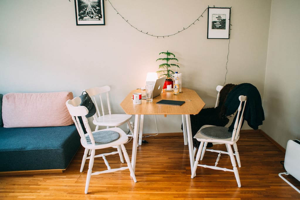 Feel free to work, eat or just hang out with some board games at the dining table