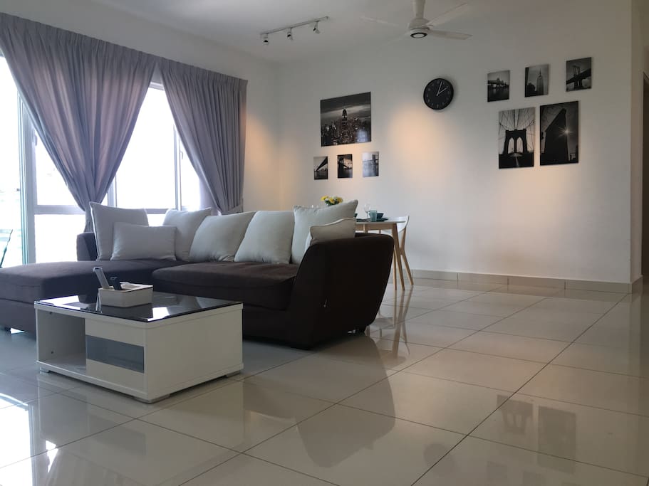 Spacious view of the living and dining area.