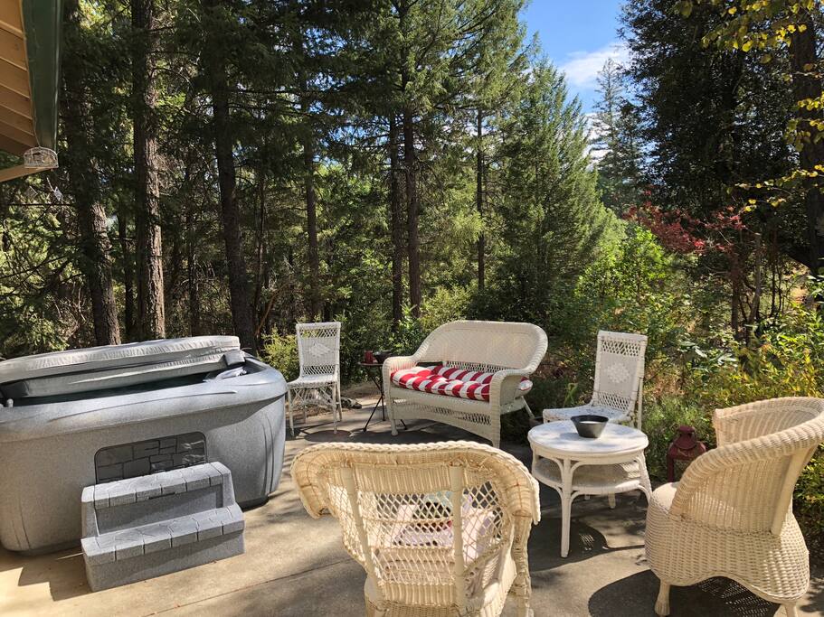 Private patio with hot tub