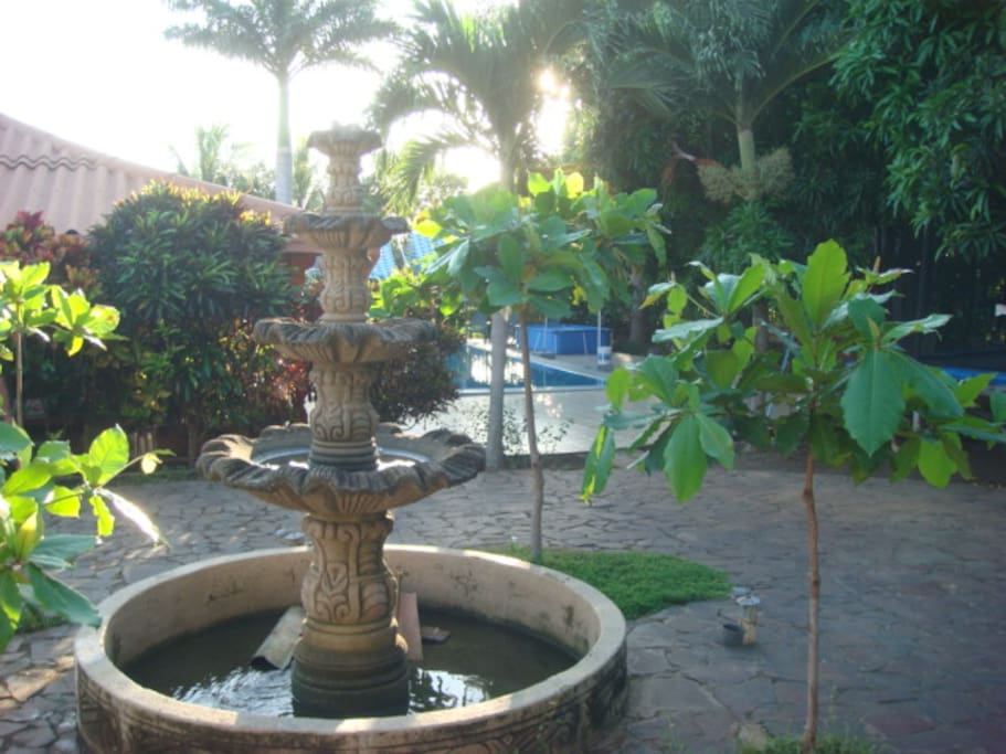 5 tiered "turtle fountain" by the pool