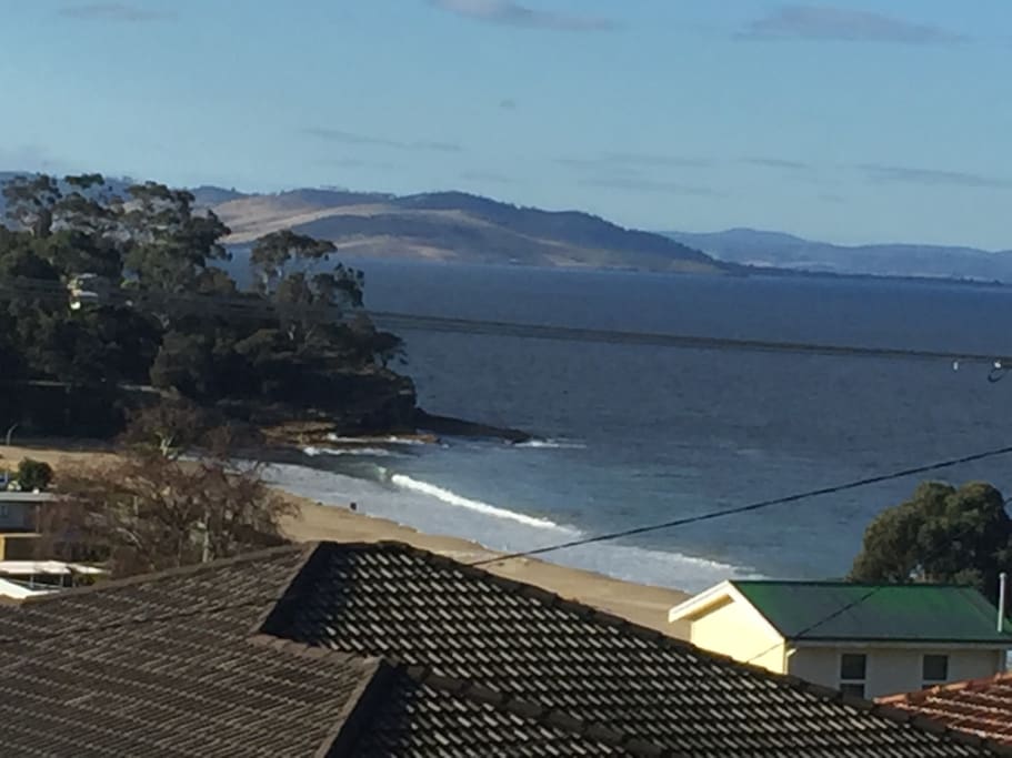 View from the front patio looking up the Derwent river towards Hobart.
It's about cruise ship season!
