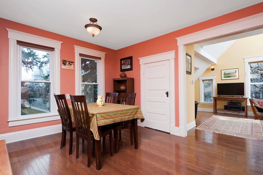 Dinning room with living room in background