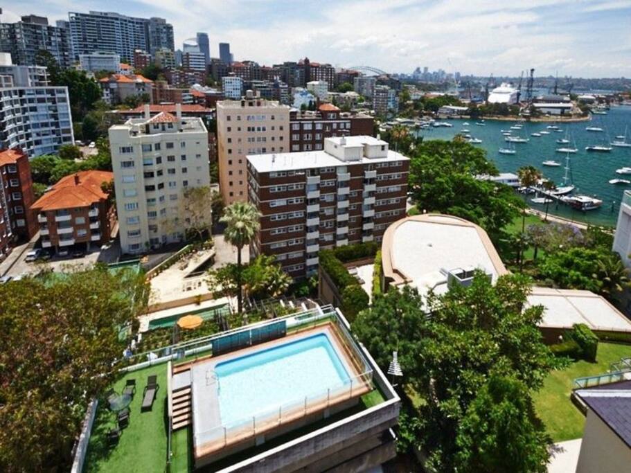 The pool, view from the Spectacular rooftop entertaining area of the Main Block A.