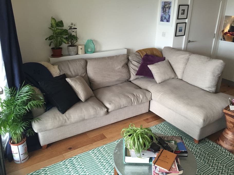 Comfy double sofa bed that is very easy to pull out. The bed will be ready and made up for you should you need it