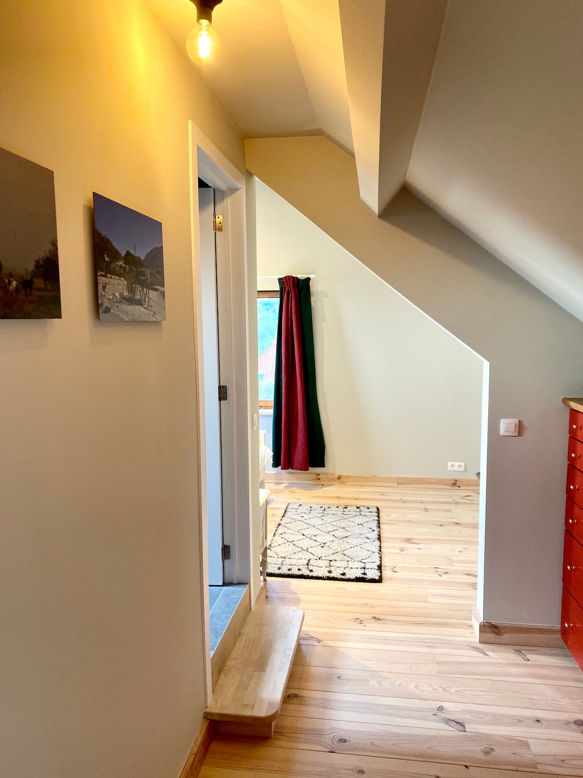 Bedroom 5 private hallway with extra mattress, crib, and en-suite bathroom.