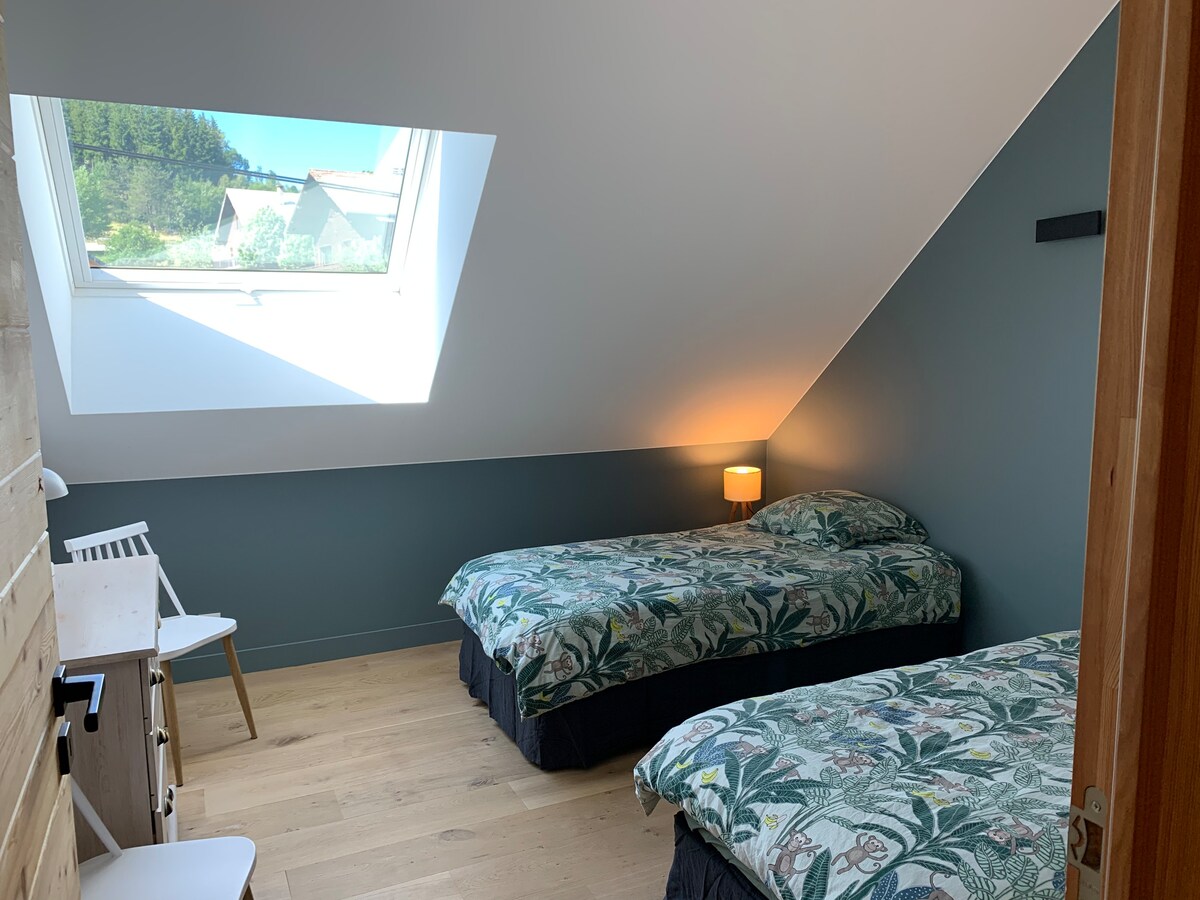 Chambre du 1er à deux lits (90 *190 cm), en sous pente avec Velux