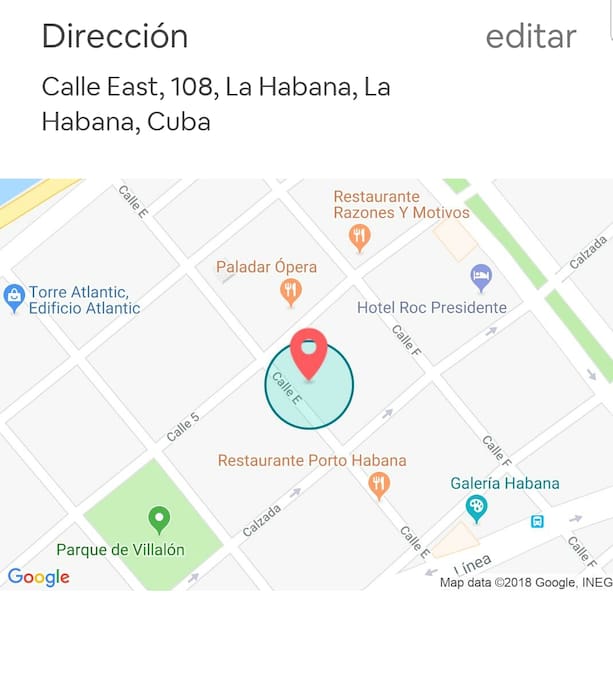 Direccion Exacta. Real Adress
Vedado Zone. A 25 minutos del Aeropuerto Internacional José Martí