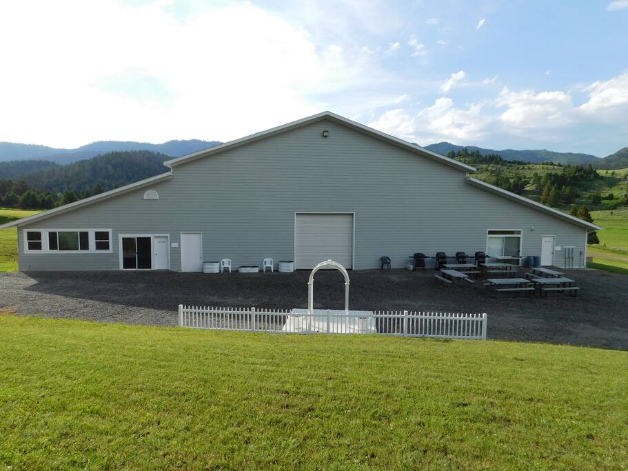 Patio, picnic tables, BBQ's, horseshoes, volleyball...