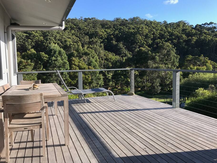 Our deck with river, forest and ocean views
