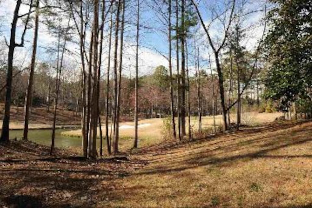 This is the view from the Keowee Key townhouse on the golf course and pond with three decks.