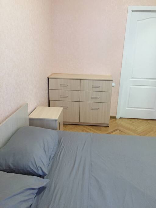 New queen-size mattress; air conditioner; black-out curtains; dresser; large closet; two night stands; large balcony