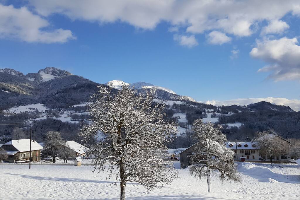 vue enneigée depuis la maison