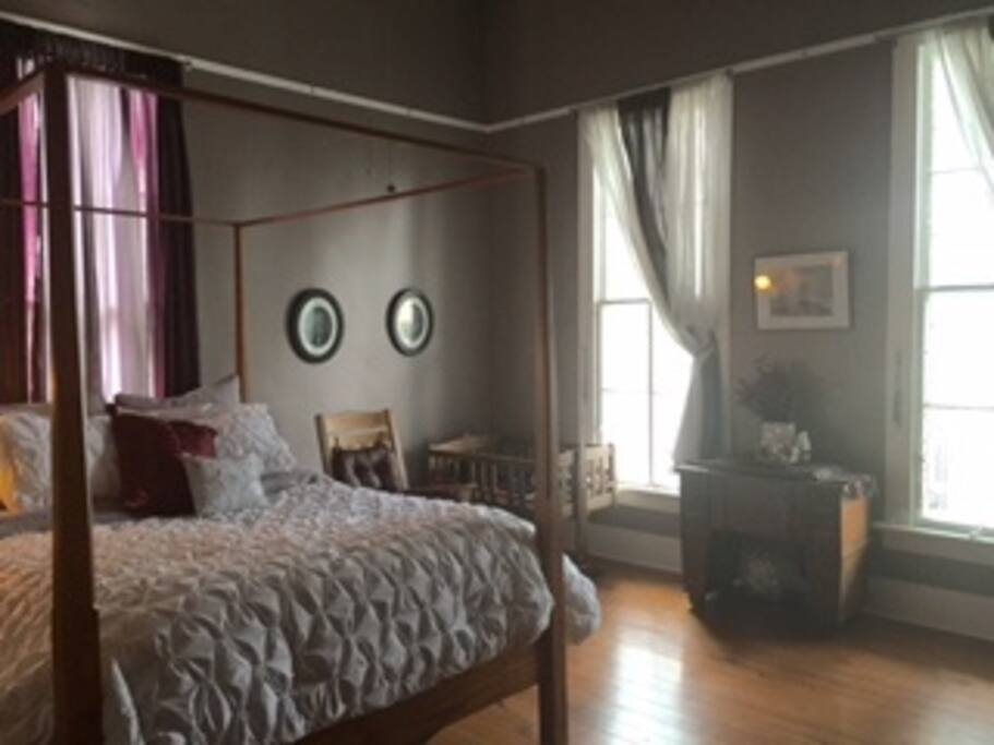The East Room is large and spacious and furnished with family antiques. The room is downstairs and has easy access to to the living areas and beautiful front porch.
