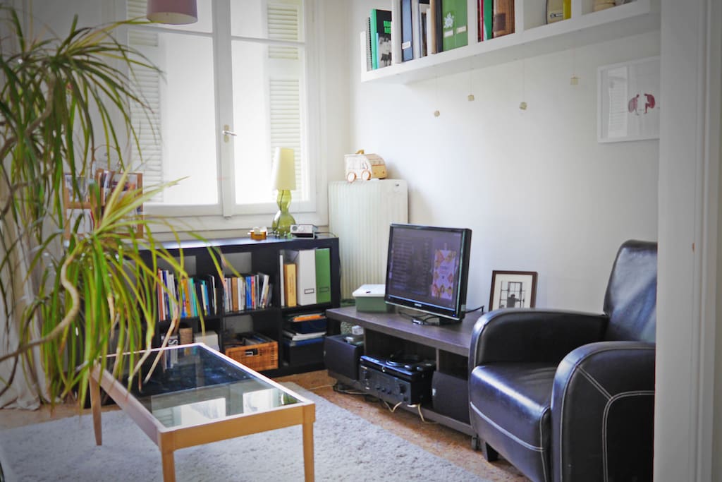 There is an LCD screen and stereo that can be connected to any laptop.