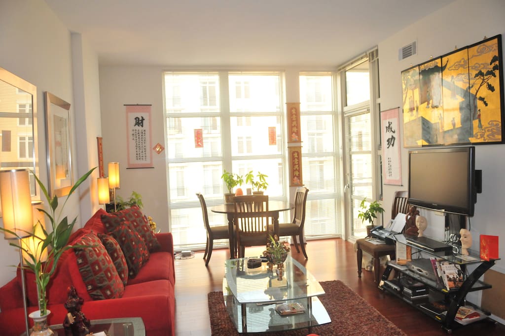 Open living room and kitchen area