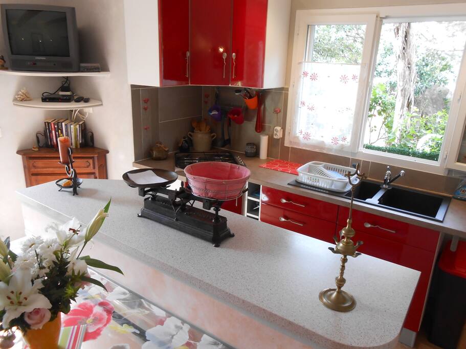 La cuisine complètement équipée, la télé