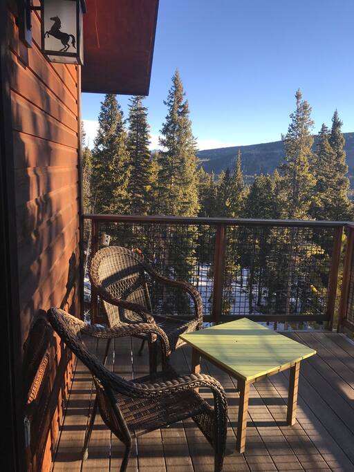 Porch with sitting area looking due east. Winter morning sun