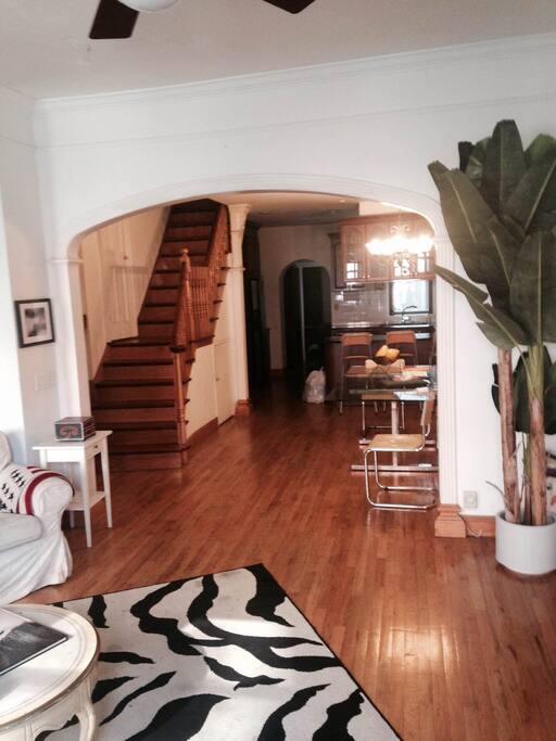View from living room - see staircase which leads up to the private bedroom