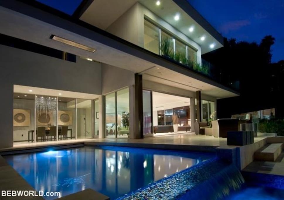 HOUSE, POOL, NIGHT with LA views