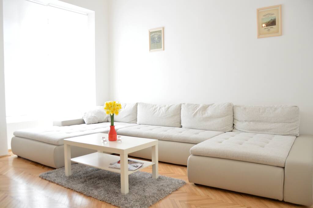 with a huge sofa bed