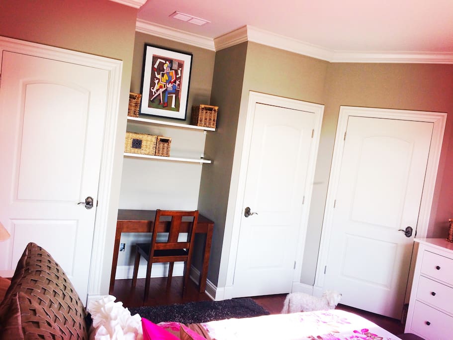 desk area and closets