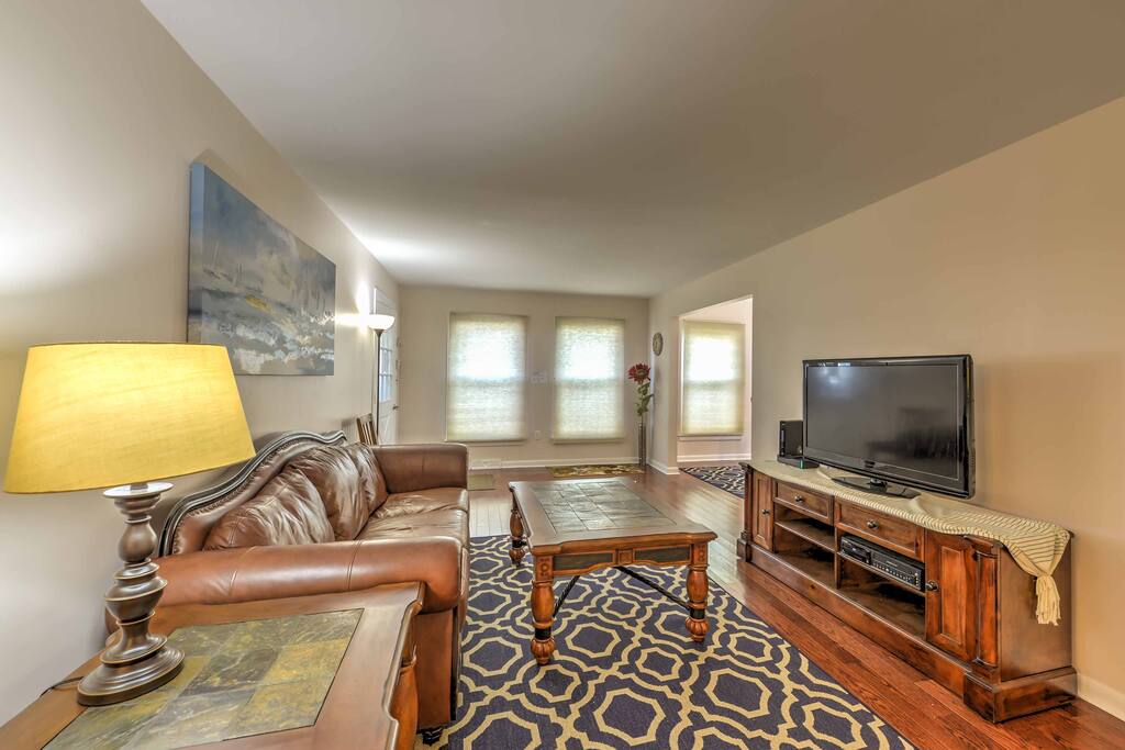 Settle in and enjoy a movie on the flat-screen cable TV.