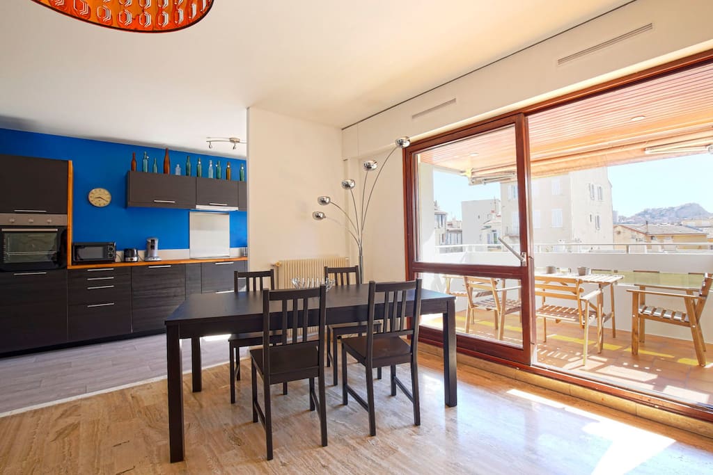 Dining table in the living and on the balcony