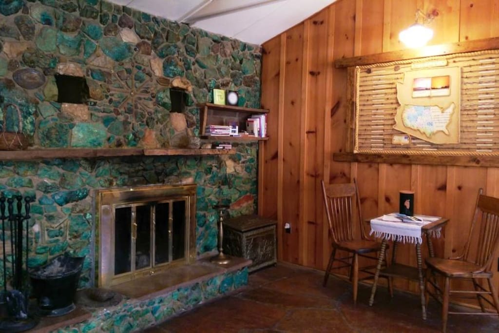 Living Room Fireplace with Colorful, Native Rock